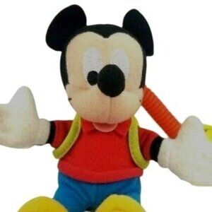 Disney Mickey Mouse 8 in Plush Clip On Backpack Orange Stretch Cord Fisher Price